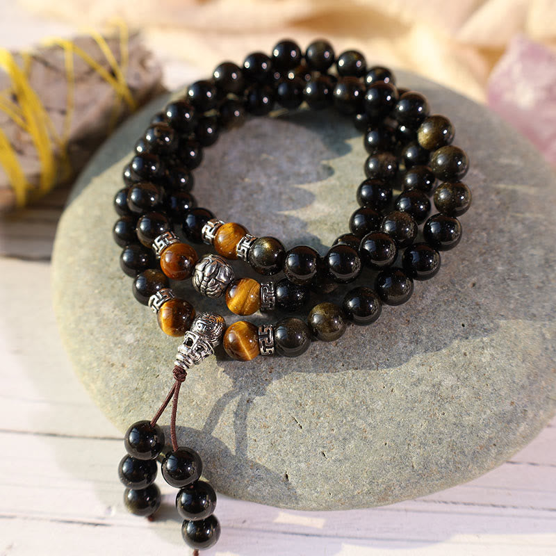 Collana con braccialetto energetico in ossidiana dorata