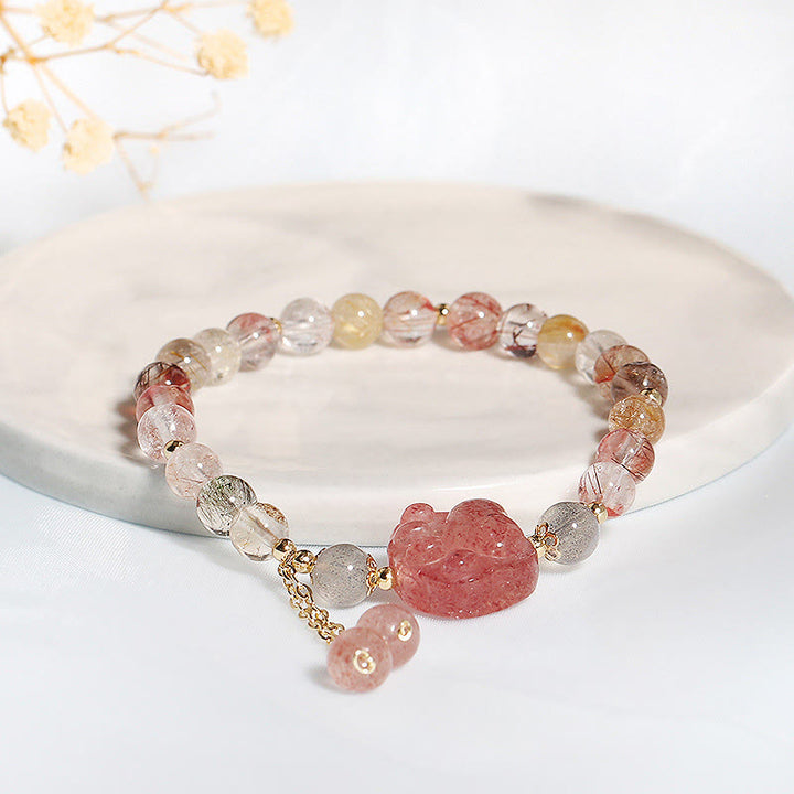 Braccialetto dell'amore con pietra di luna, artiglio di zampa di gatto, quarzo rutilato colorato, Buddha Stones