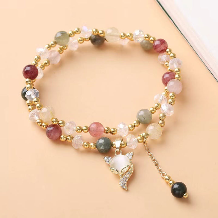 Braccialetto a doppio giro con protezione in quarzo rutilato multicolore Buddha Stones Fox