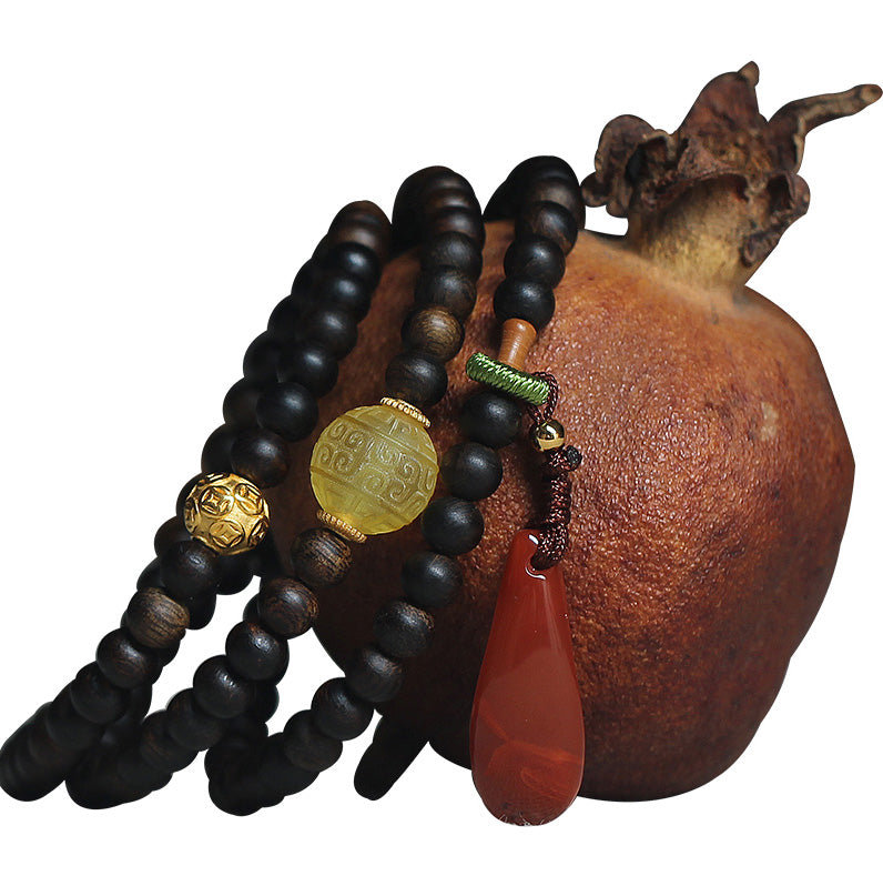 Buddha Stones 999 Oro Nha Trang Heiqinan Agarwood Ambra Agata Rossa Forza Bracciale Meditazione