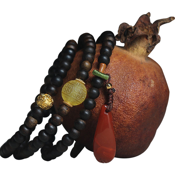 Buddha Stones 999 Oro Nha Trang Heiqinan Agarwood Ambra Agata Rossa Forza Bracciale Meditazione