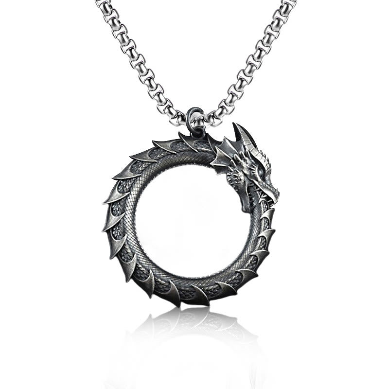 Collana con ciondolo di protezione del serpente drago in stagno puro Buddha Stones - Ciondolo drago e catena comune - image 6