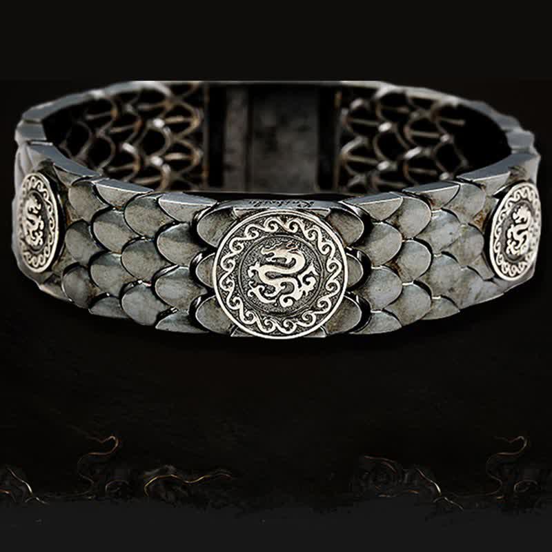 Buddha Stones 925 Sterling Silver Dragon Scales Bracciale Fortuna Successo