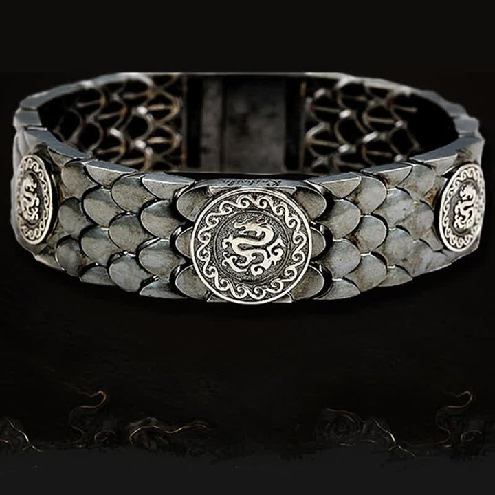 Buddha Stones 925 Sterling Silver Dragon Scales Bracciale Fortuna Successo