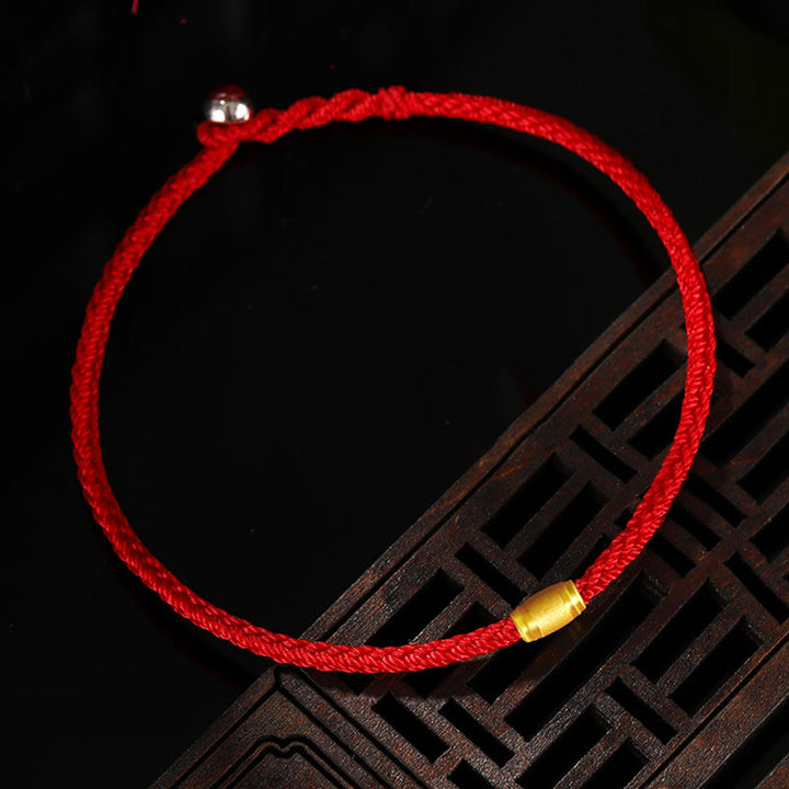 Braccialetto in corda rossa con nodo della pace a otto fili in oro 999 con Buddha Stones portafortuna