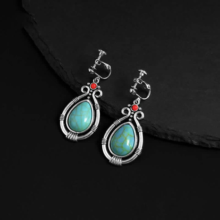 Orecchini pendenti a goccia in turchese vintage tibetano con clip