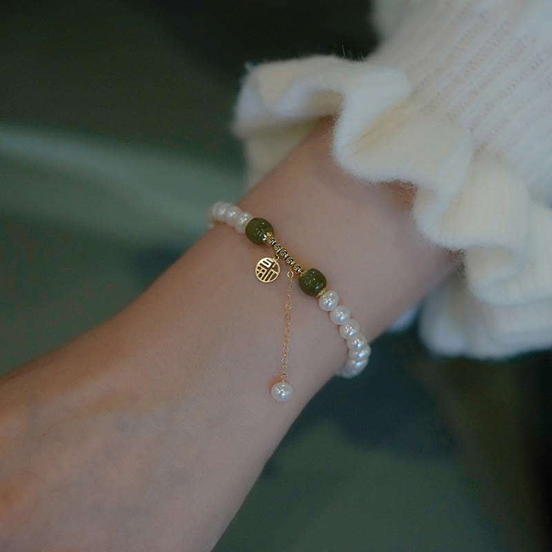 Braccialetto di perle di saggezza e felicità in giada Hetian di perle naturali