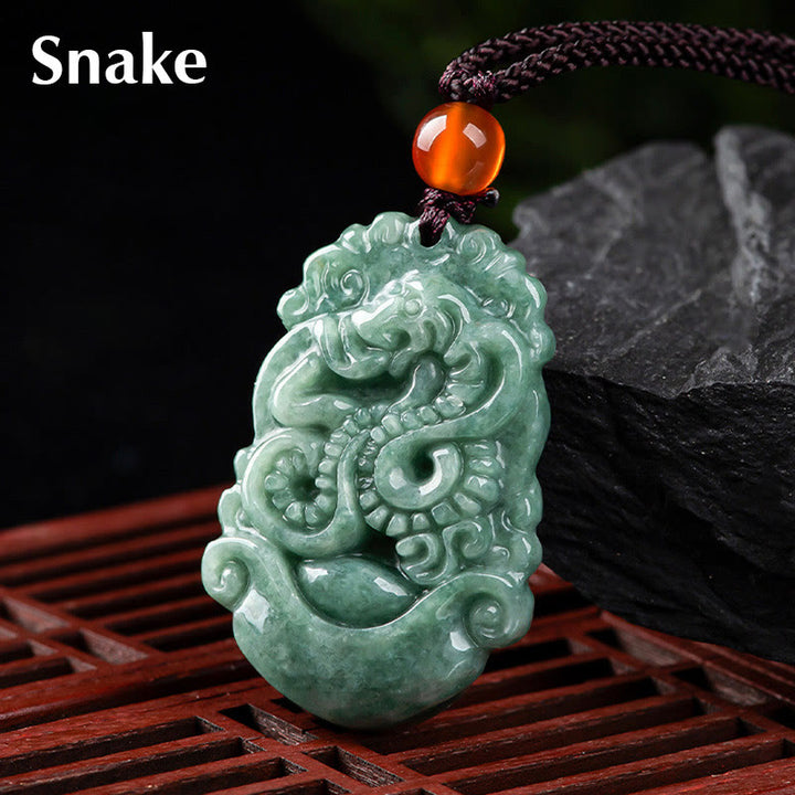 Collana con ciondolo Buddha Stones Natural Jade 12 Zodiaco Cinese Prosperità - Serpente - image 19