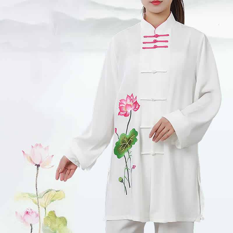 Buddha Stones Fiore di Loto Foglia Modello Tai Chi Meditazione Preghiera Spirituale Zen Pratica Abbigliamento Set da Donna - image 2