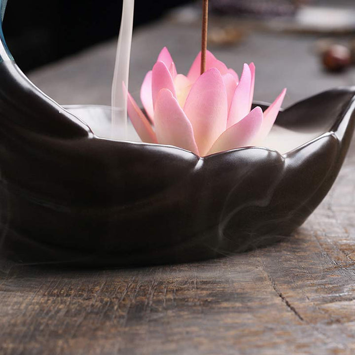 Buddha Stones Piccolo Cervo Ceramica Loto Meditazione Bruciatore Incenso Decorazione