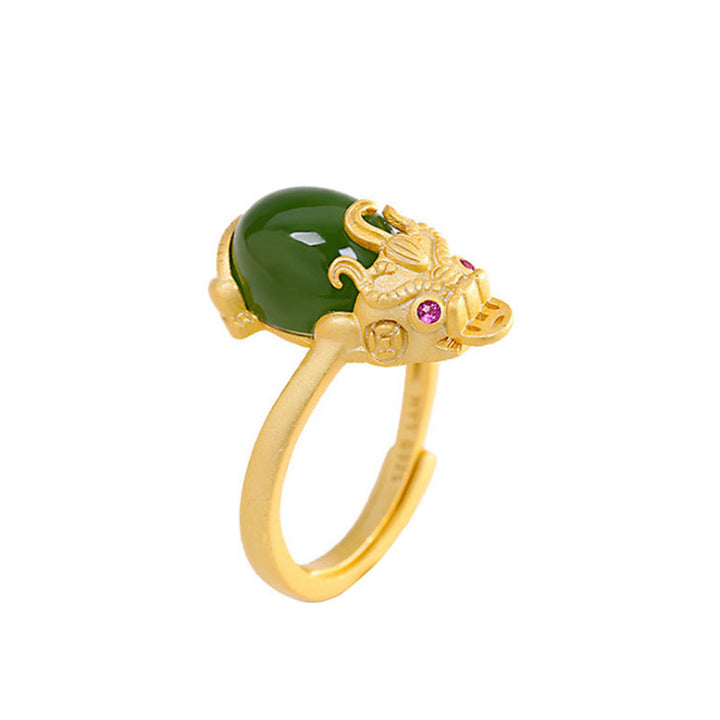 Anello di ricchezza in giada Pixiu placcato oro 18k Buddha Stones