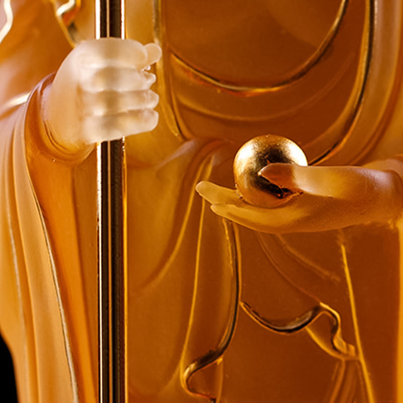 Buddha Stones fatte a mano Ksitigarbha Bodhisattva Figurina Liuli Cristallo Pezzo d'arte Statua della serenità Decorazione per la casa - image 10