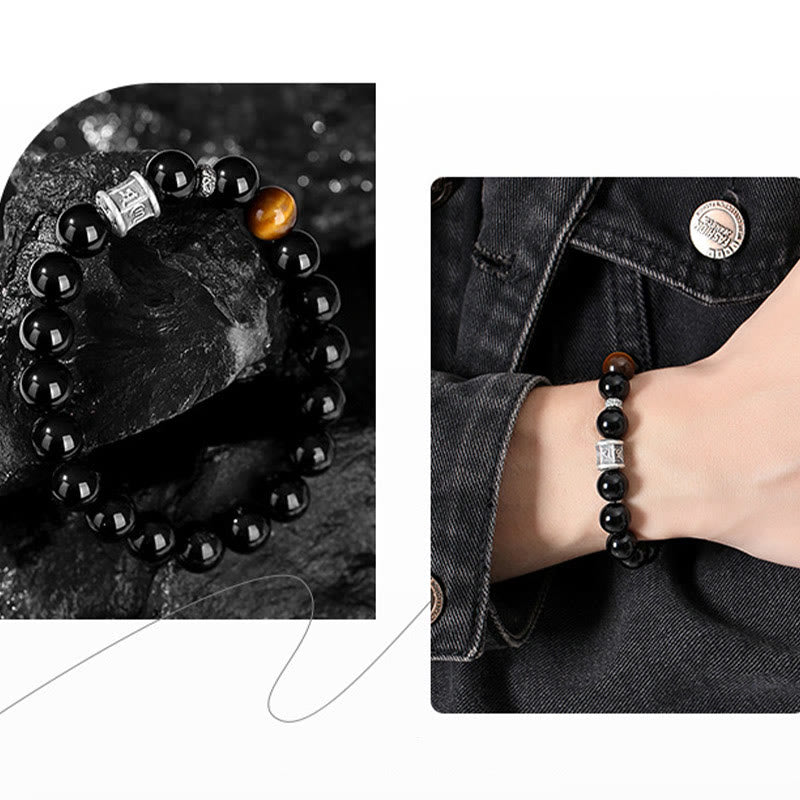 Bracciale Buddha Stones 999 Sterling Silver Ossidiana Nera Occhio di Tigre Om Mani Padme Hum Fulfillment - image 9