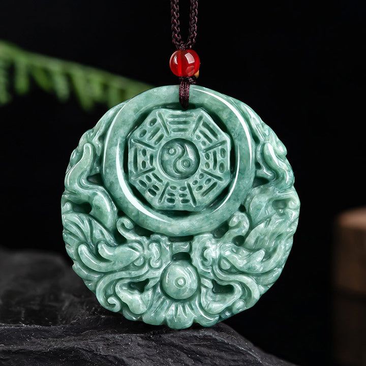 Collana con ciondolo in corda con equilibrio di Yin e Yang, drago e pietre Buddha Stones