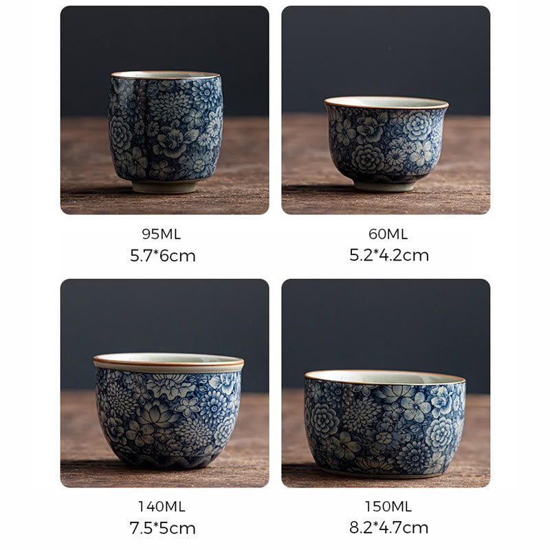 Buddha Stones, loto blu, fiore di pesco, crisantemo, design, tazza da tè in ceramica, tazze da tè Kung Fu