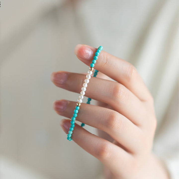Braccialetto di perline di perle turchesi naturali in argento sterling 925 Buddha Stones