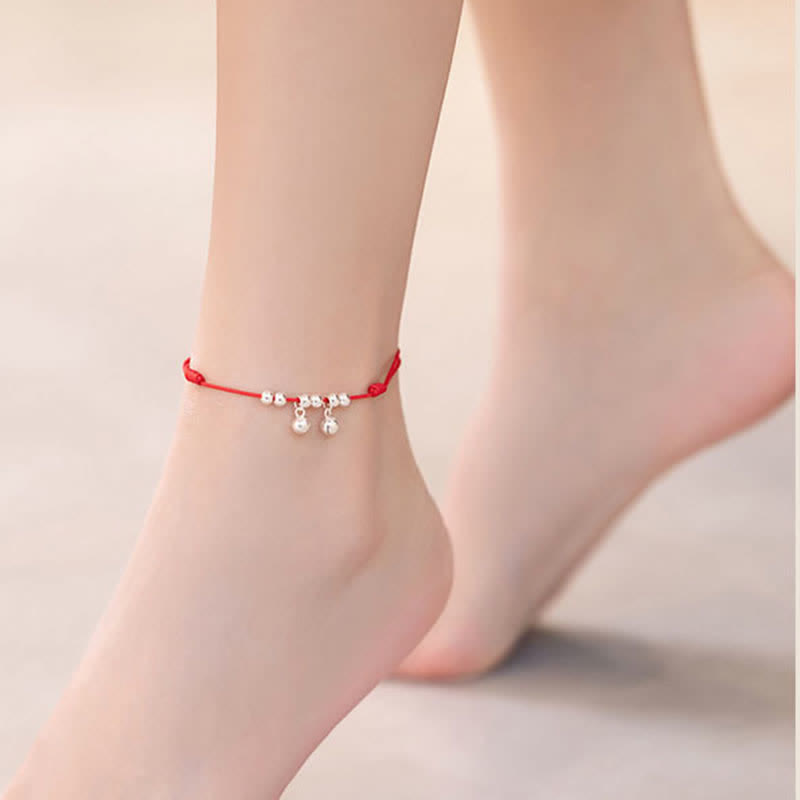 Buddha Stones 925 Sterling Silver Red String Braid Bell Charm Cavigliera