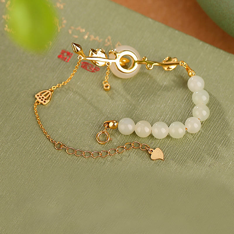 Bracciale con catena portafortuna in argento sterling 925 con fibbia della pace in giada Hetian Buddha Stones