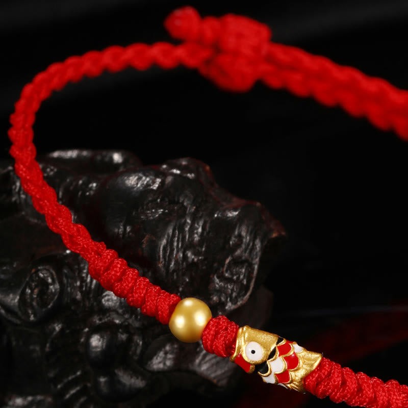 Braccialetto intrecciato a mano Buddha Stones 999 Gold Luck Koi Fish