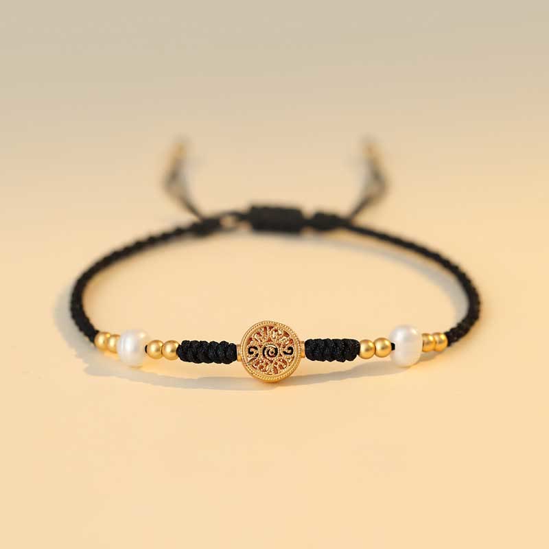Braccialetto intrecciato con monete di rame, albero della fortuna, forza e Buddha Stones