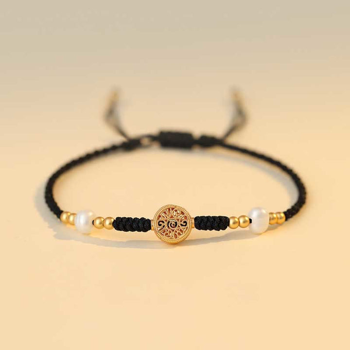 Braccialetto intrecciato con monete di rame, albero della fortuna, forza e Buddha Stones