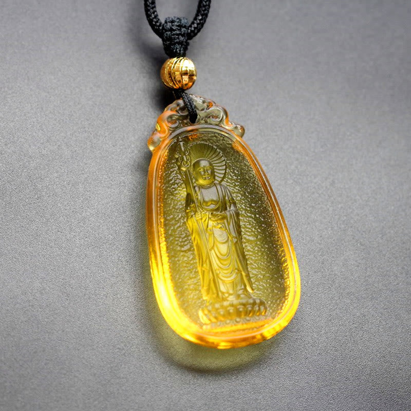 Buddha Stones Collana con ciondolo amuleto della serenità di cristallo Buddha Ksitigarbha Liuli