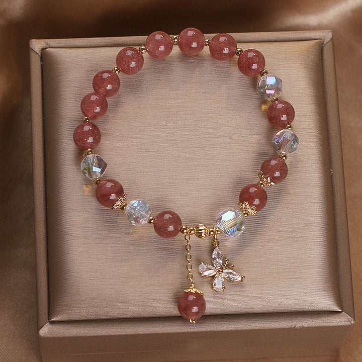 Braccialetto con ciondolo a farfalla con guarigione dell'amore in quarzo fragola naturale Buddha Stones
