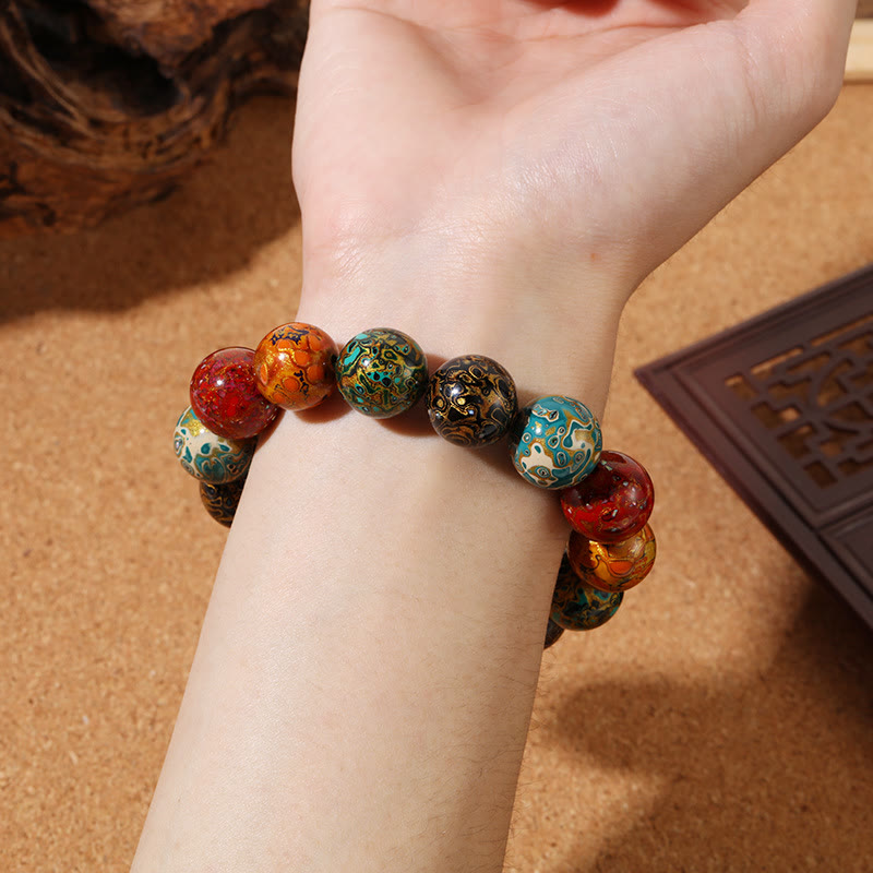 Braccialetto di perle di lacca multicolore naturale Buddha Stones Calm