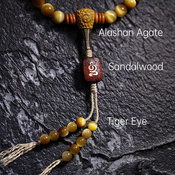Buddha Stones 108 Mala Beads Natural Tiger Eye Rame Dorje Protezione Nappa Bracciale