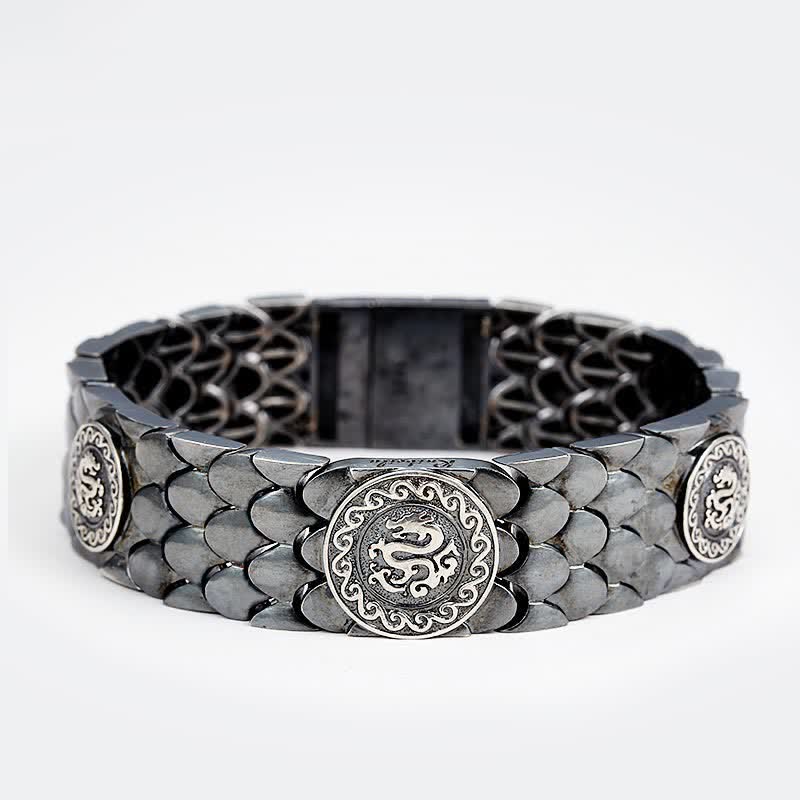 Buddha Stones 925 Sterling Silver Dragon Scales Bracciale Fortuna Successo