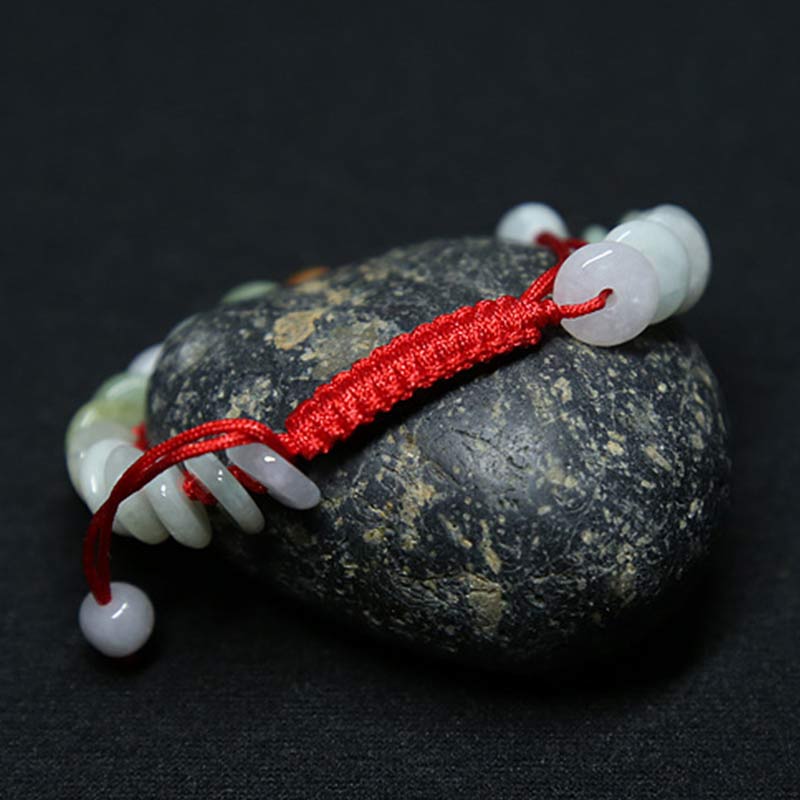 Braccialetto intrecciato con corda rossa portafortuna in giada rotonda Buddha Stones