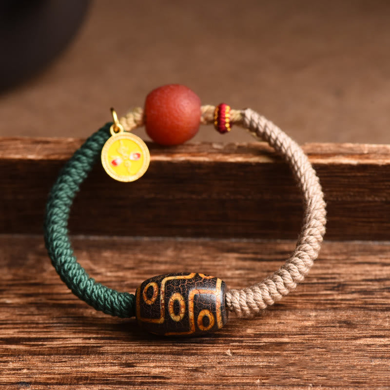 Braccialetto di corda della ricchezza con perline Dzi a nove occhi tibetane fatte a mano Buddha Stones