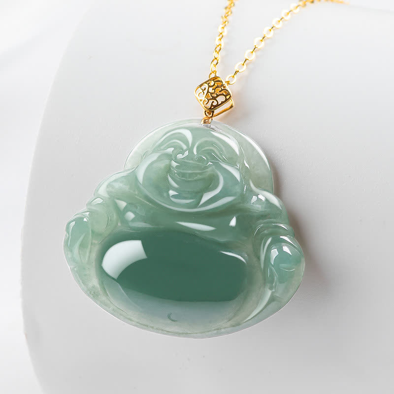 Collana con ciondolo in giada naturale Buddha che ride e abbondanza di prosperità - image 2