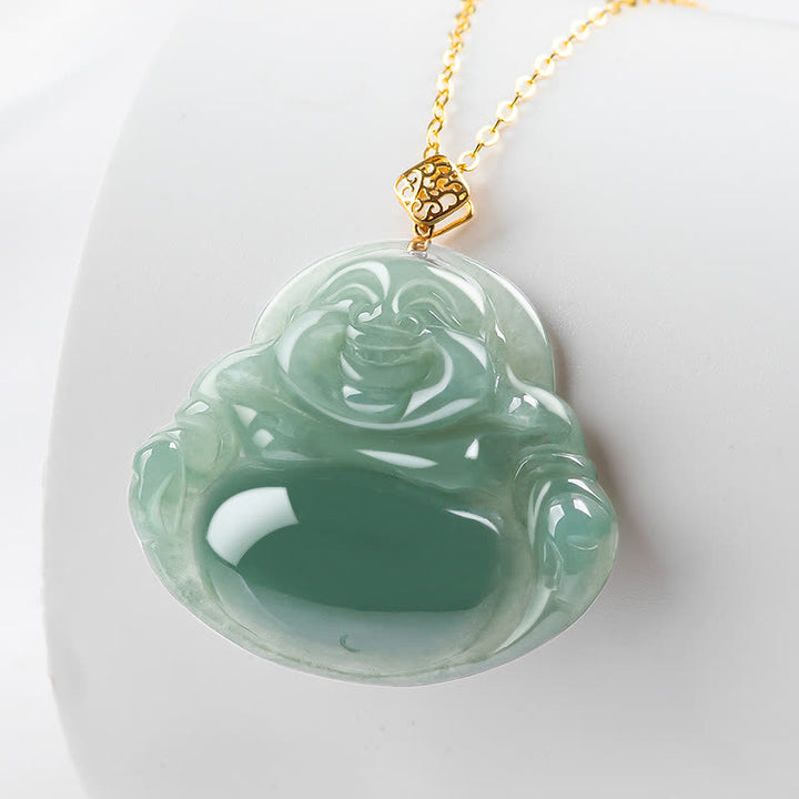 Collana con ciondolo in giada naturale Buddha che ride e abbondanza di prosperità - image 1
