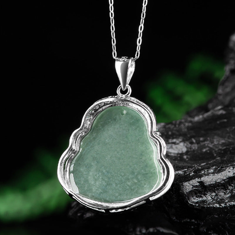 Collana con ciondolo a Buddha Stones in argento sterling 925 con Buddha che ride e giada, abbondanza - image 9