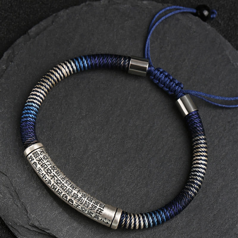 Braccialetto intrecciato fatto a mano con Buddha Stones in argento sterling 999 e cuore Sutra Calma