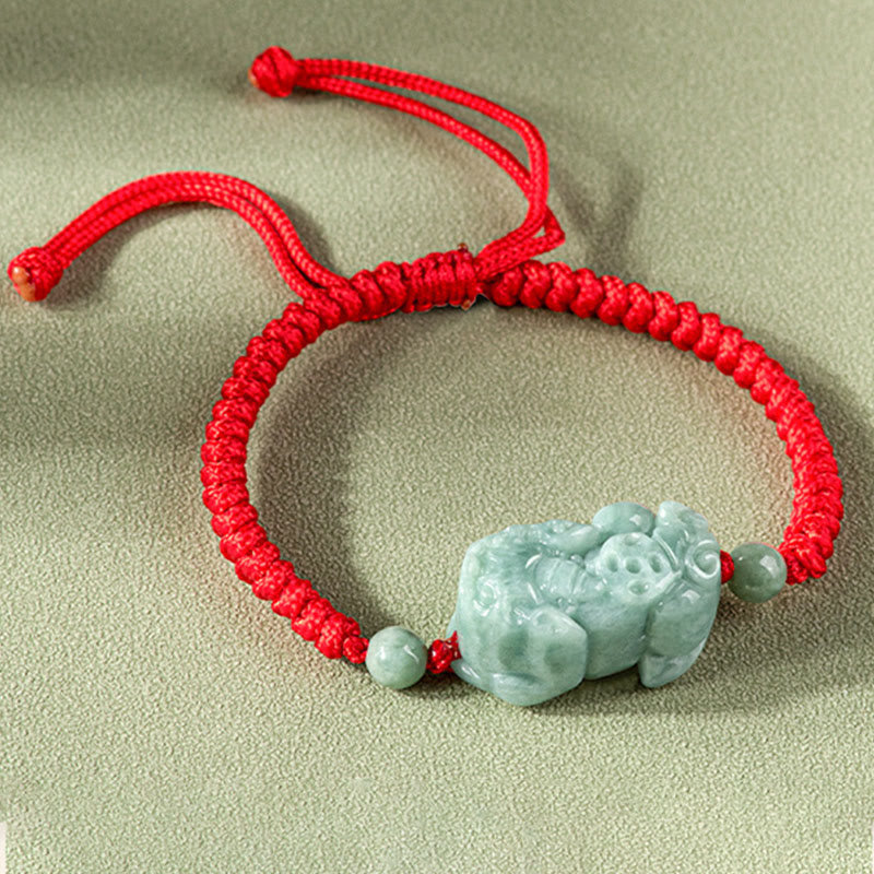 Braccialetto di corda intrecciata con Buddha Stones King Kong in giada naturale PiXiu fatto a mano