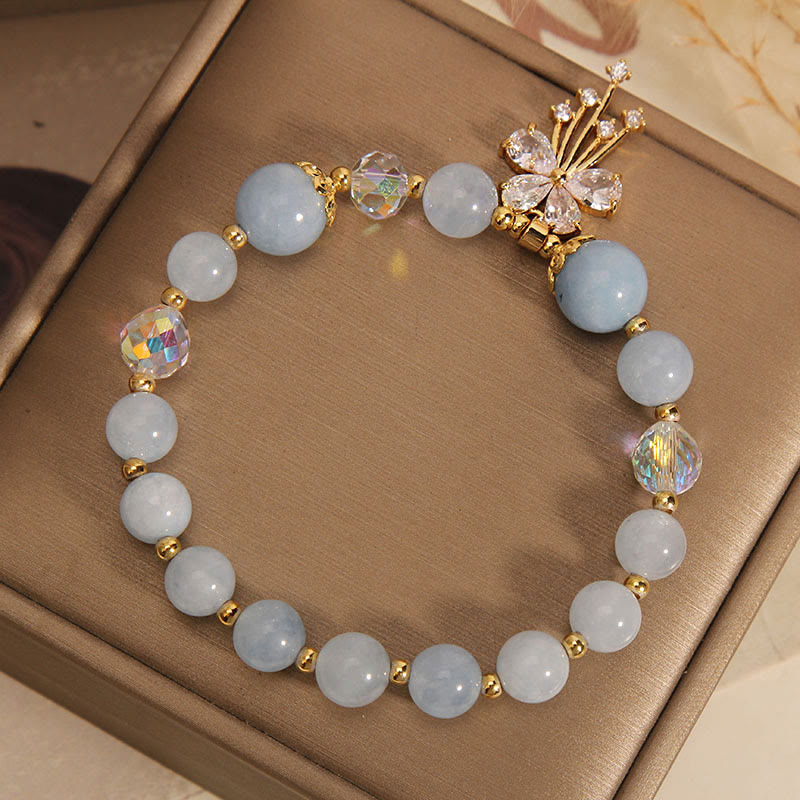 Braccialetto con ciondolo a farfalla in zircone con cristalli rosa e acquamarina Buddha Stones