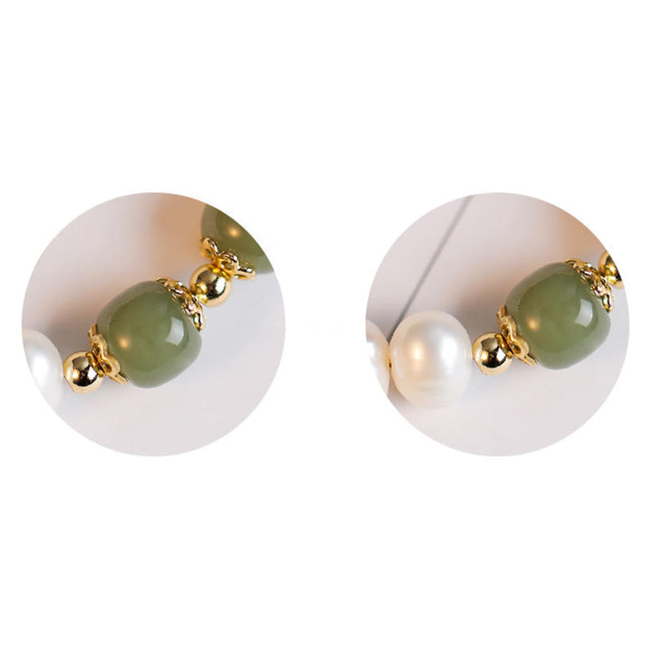 Braccialetto a catena con perle di sincerità in giada bianca e giada ciano di Hetian, placcato in oro 14K