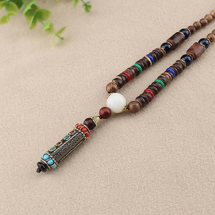 Ciondolo per collana in legno di wenge con Buddha Stones tibetano Om Mani Padme Hum Dzi - image 5