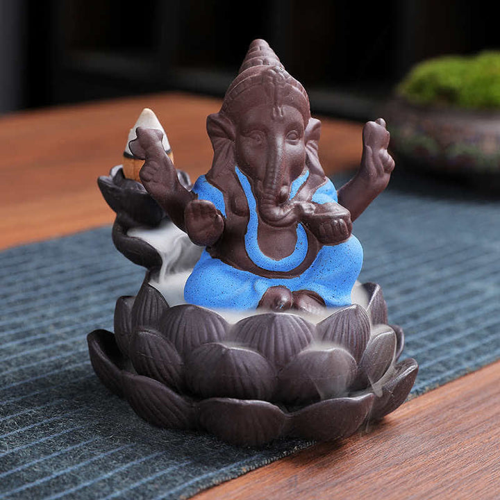 Ganesh Elephant Purple Clay Fontana antiriflusso con fumo Protezione Bruciatore di incenso