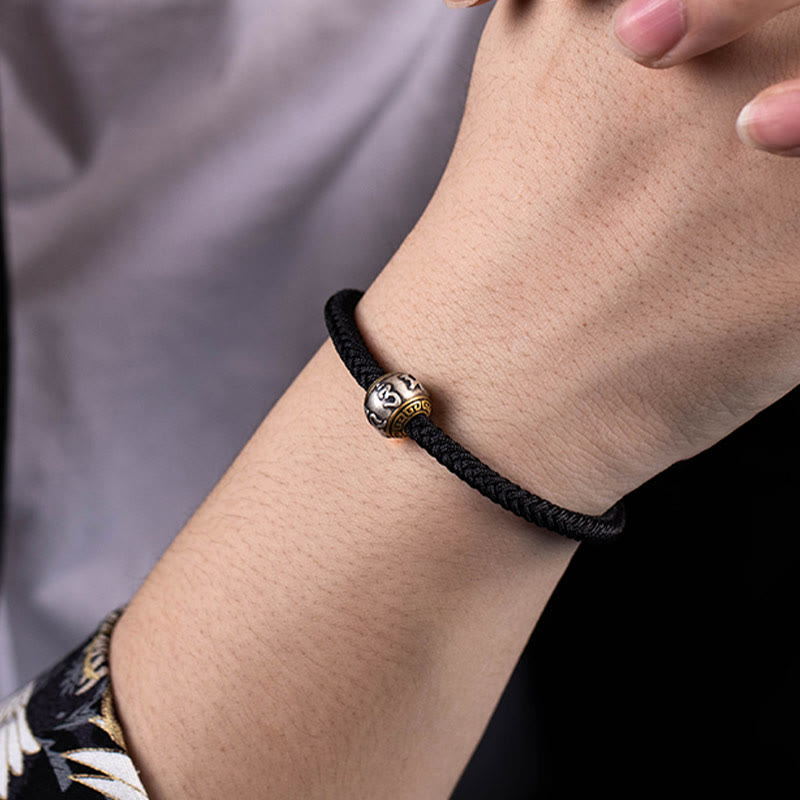 Bracciale intrecciato con nodo di King Kong, fatto a mano in Tibet, in argento sterling 925, con Buddha Stones, Om Mani Padme Hum e protezione dalla fortuna