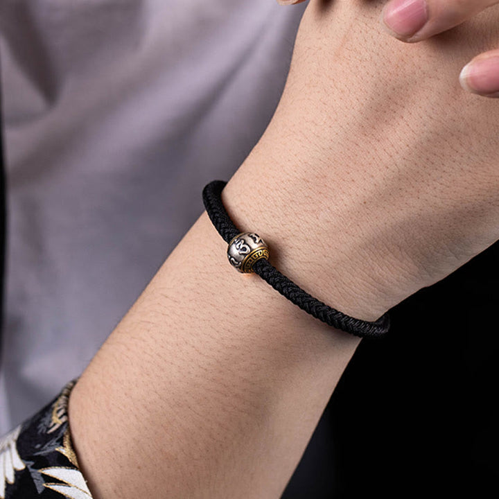 Bracciale intrecciato con nodo di King Kong, fatto a mano in Tibet, in argento sterling 925, con Buddha Stones, Om Mani Padme Hum e protezione dalla fortuna