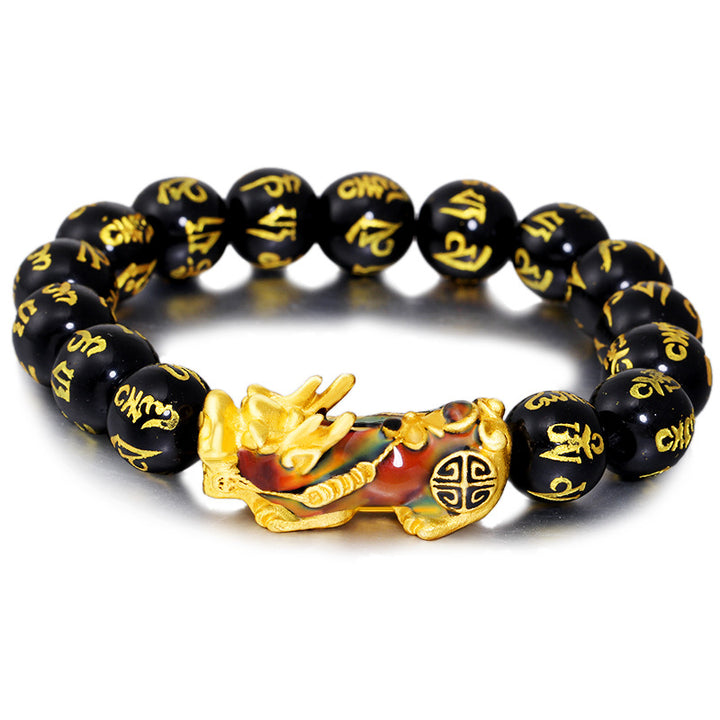 Bracciale FengShui PiXiu Om Mani Padme Hum in ossidiana