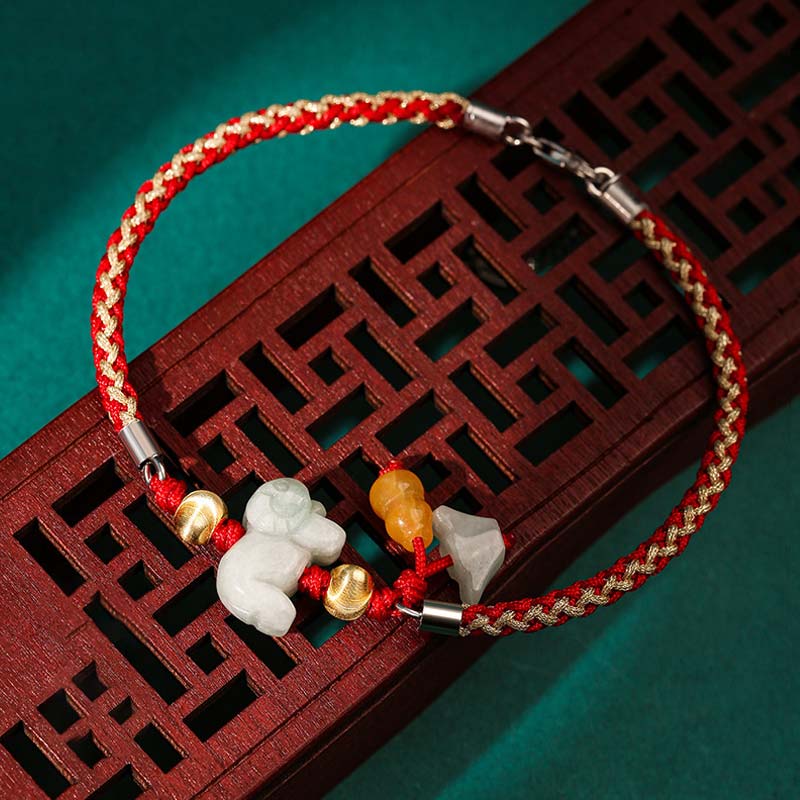 Buddha Stones Braccialetto/cavigliera con cordino rosso e giada dello zodiaco cinese, simbolo di prosperità. - Capra (Bracciale/Cavigliera, misura 19,5+4 cm) - image 11