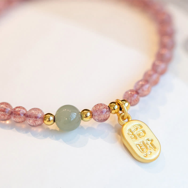 Braccialetto con ciondolo curativo in pietra naturale di quarzo Buddha Stones , granato, giada, fortuna e carattere Fu