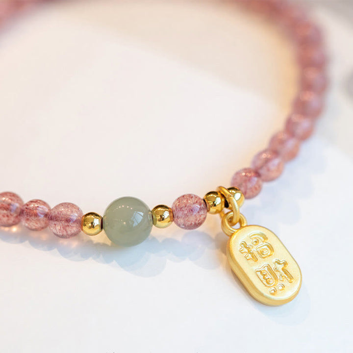 Braccialetto con ciondolo curativo in pietra naturale di quarzo Buddha Stones , granato, giada, fortuna e carattere Fu