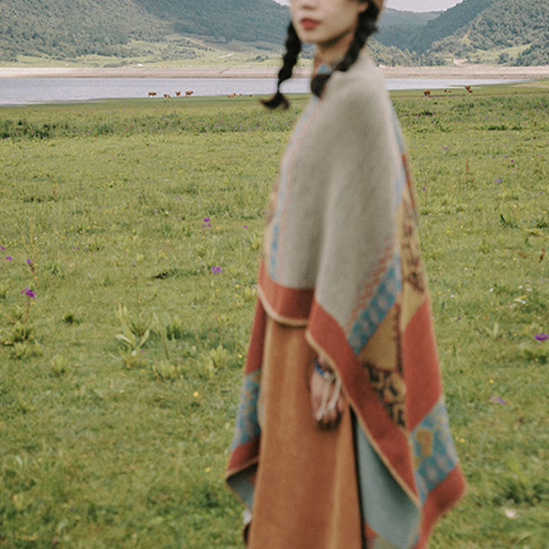 Scialle tibetano con motivo a diamante Buddha Stones, caldo mantello invernale - image 9