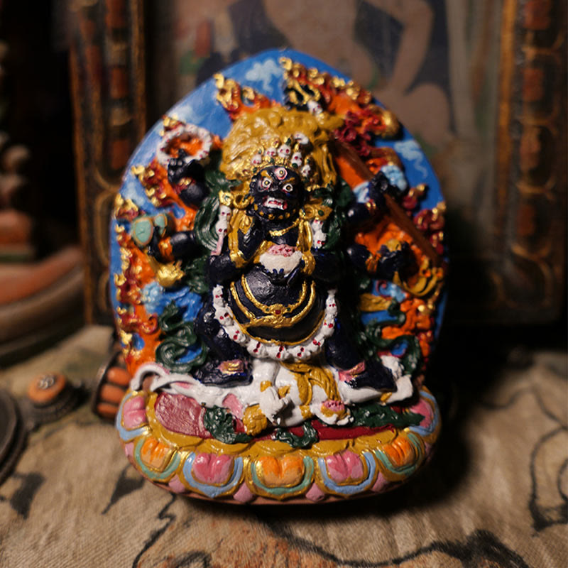 Buddha Stones Mini Daikokuten Dio della ricchezza Buddha Tibet Argilla Serenità Decorazione della casa - 9,6*7,8 cm - image 0