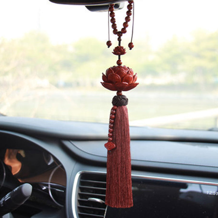 Buddha Stones Tibetano Piccola Foglia Sandalo Rosso Loto Fortuna Protezione Nappa Decorazione